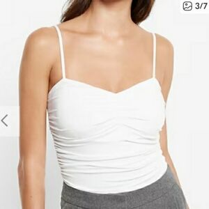 Express White Ruched Bodysuit